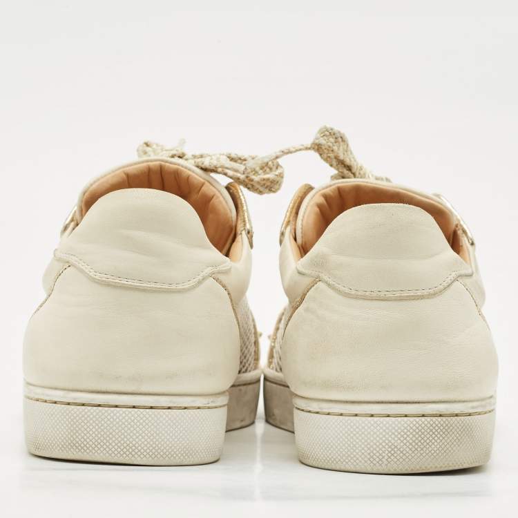 Pre Owned Christian Louboutin Cream Leather and Mesh Vieira Lace Up Sneakers Size 40