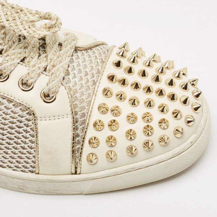 Pre Owned Christian Louboutin Cream Leather and Mesh Vieira Lace Up Sneakers Size 40