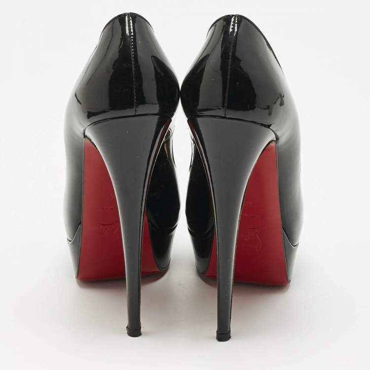 Pre Owned Christian Louboutin Black Patent Leather Lady Peep Platform Pumps Size 40.5