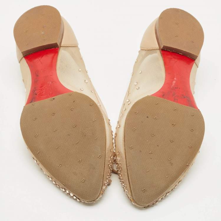 Pre Owned Christian Louboutin Beige Leather and Mesh Ballet Flats Size 38