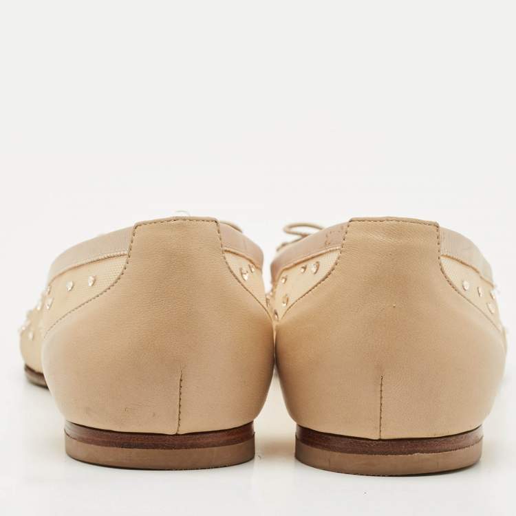 Pre Owned Christian Louboutin Beige Leather and Mesh Ballet Flats Size 38