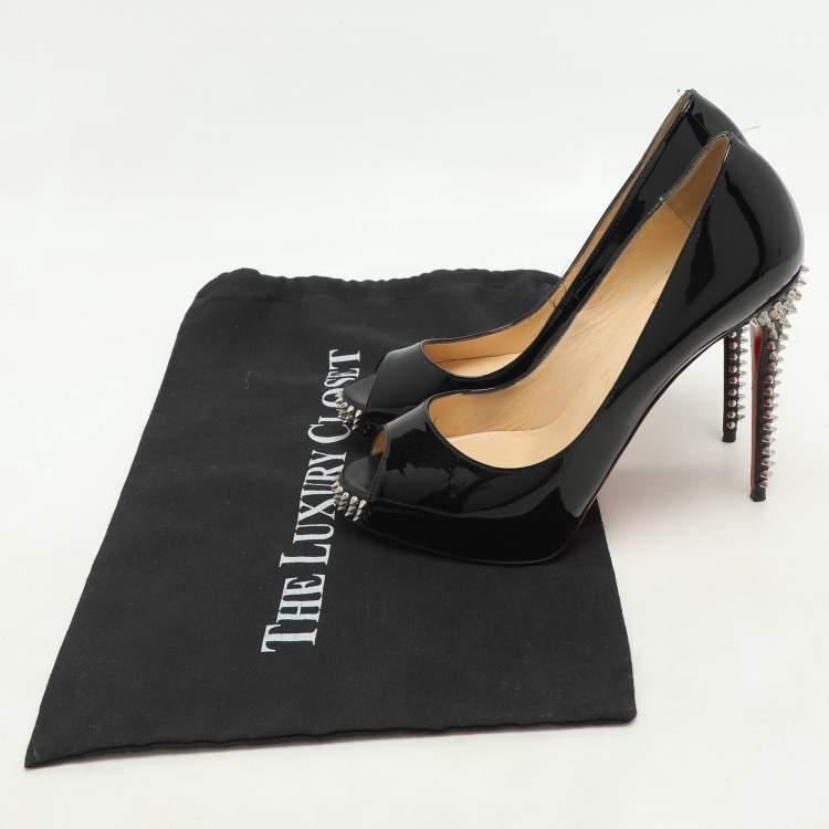 Pre Owned Christian Louboutin Black Patent Leather Very Prive Peep Toe Pumps Size 38