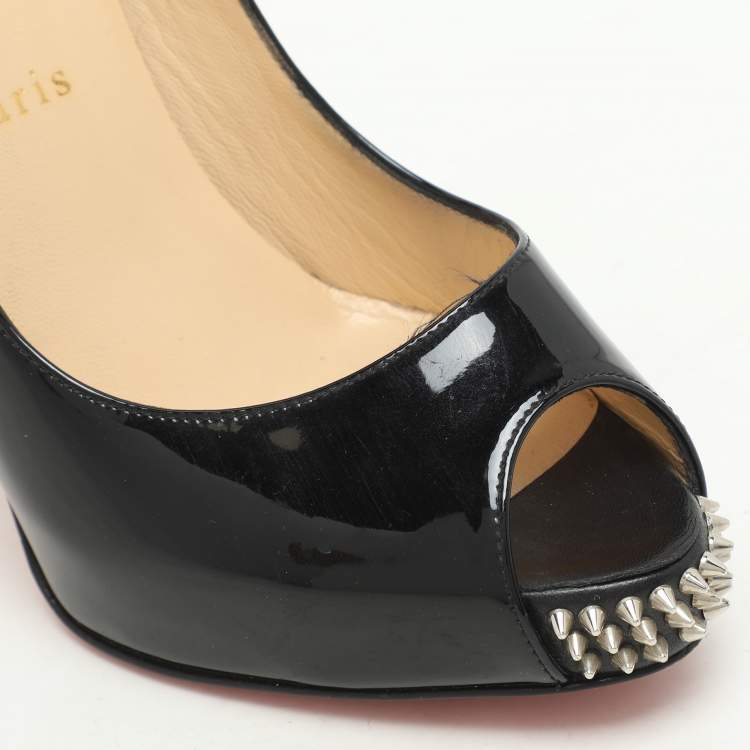 Pre Owned Christian Louboutin Black Patent Leather Very Prive Peep Toe Pumps Size 38