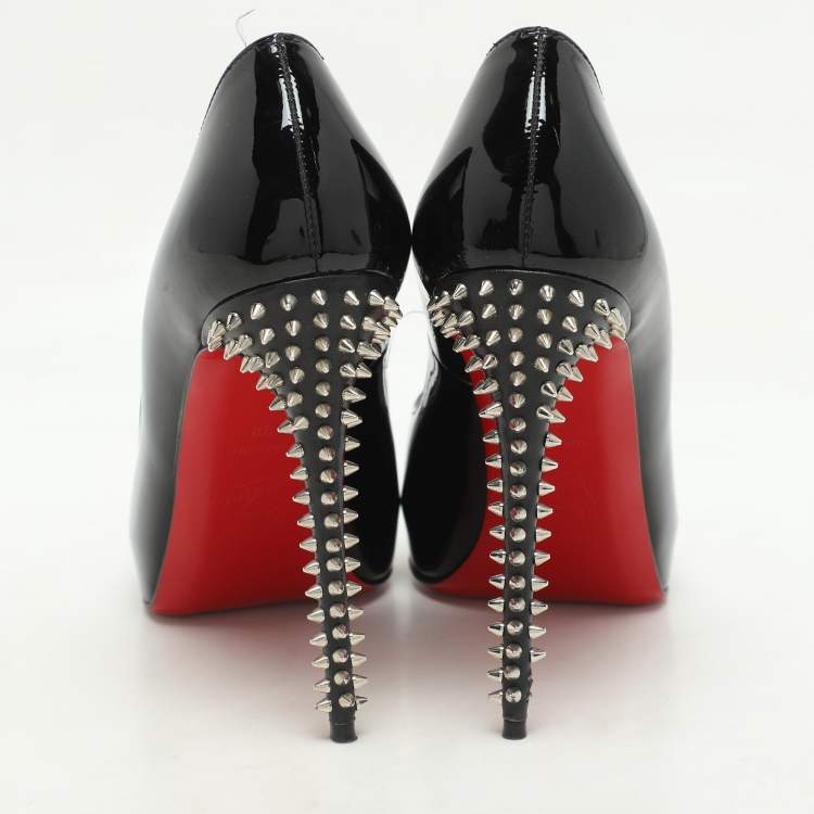 Pre Owned Christian Louboutin Black Patent Leather Very Prive Peep Toe Pumps Size 38