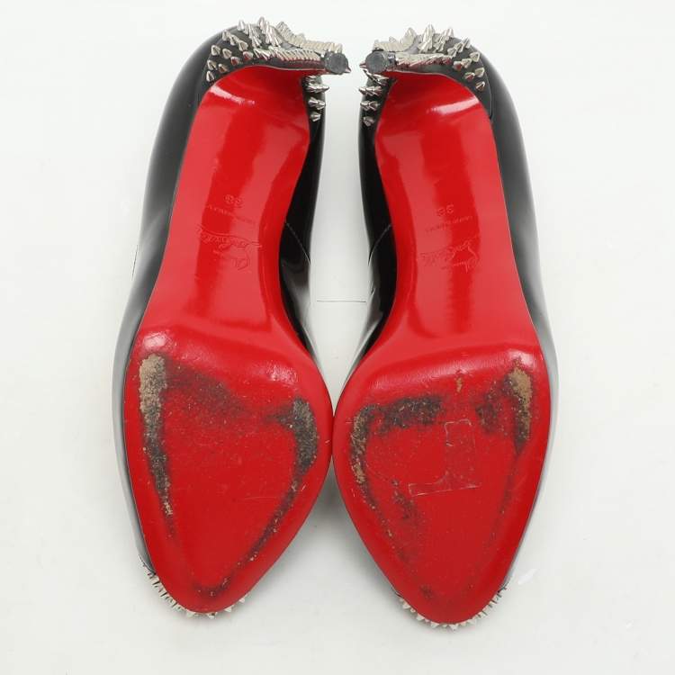Pre Owned Christian Louboutin Black Patent Leather Very Prive Peep Toe Pumps Size 38