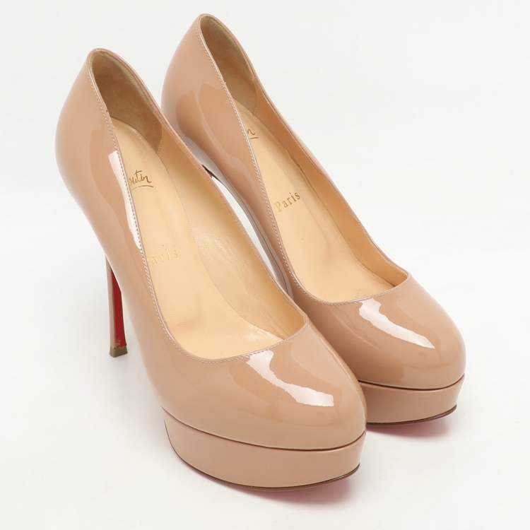 Pre Owned Christian Louboutin Beige Patent Leather Bianca Pumps Size 37