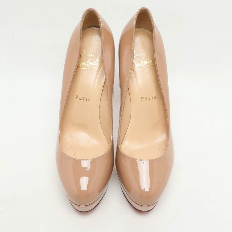 Pre Owned Christian Louboutin Beige Patent Leather Bianca Pumps Size 37