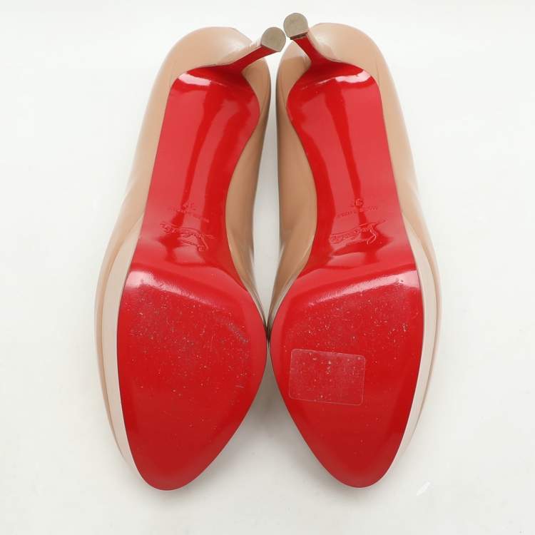 Pre Owned Christian Louboutin Beige Patent Leather Bianca Pumps Size 37