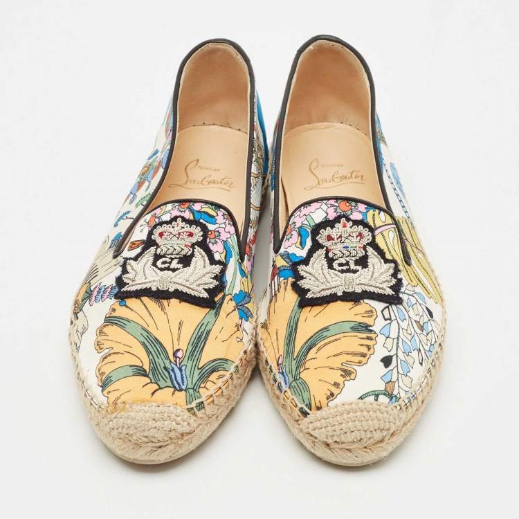 Pre Owned Christian Louboutin Multicolor Fabric Galia Espadrille Flats Size 37