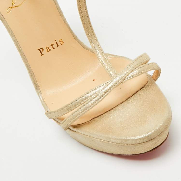Pre Owned Christian Louboutin Beige Suede Ankle Strap Sandals Size 36.5
