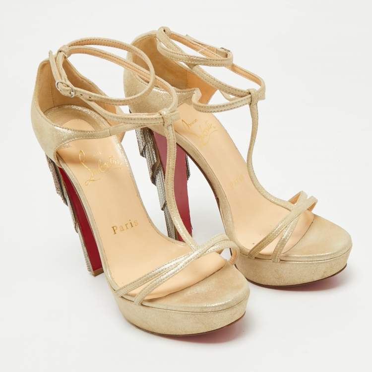 Pre Owned Christian Louboutin Beige Suede Ankle Strap Sandals Size 36.5