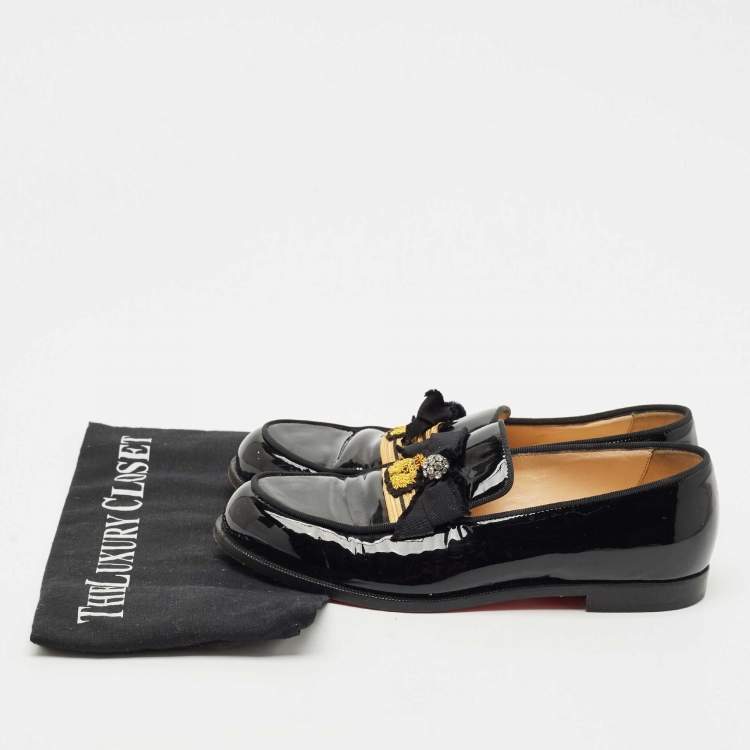 Pre Owned Christian Louboutin Black Patent Leather Slip On Loafers Size 37