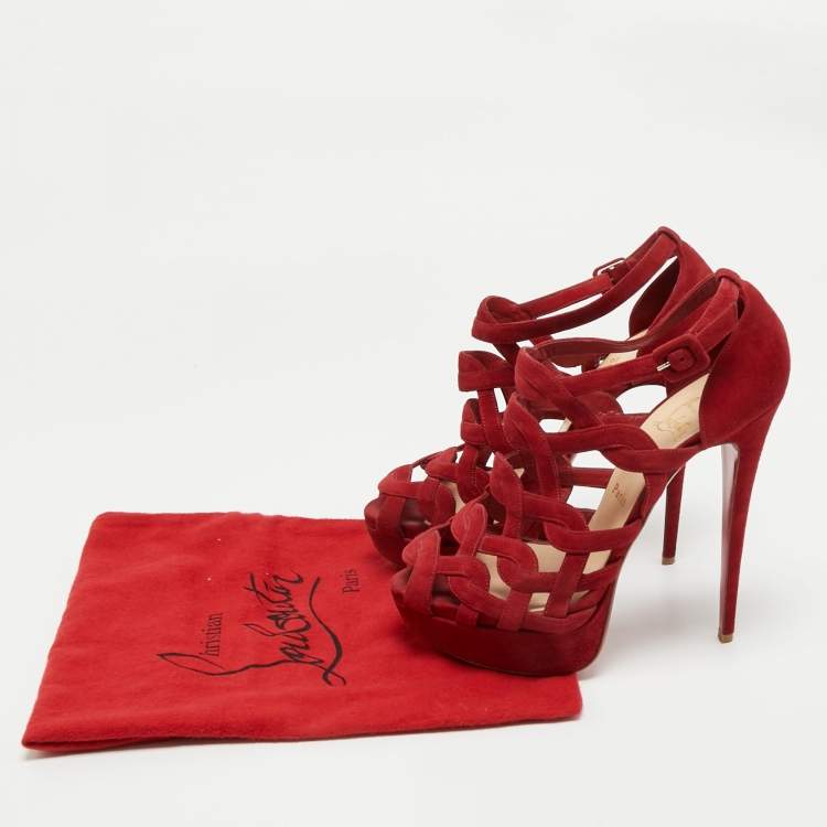 Pre Owned Christian Louboutin Red Suede Larissa Ankle Strap Sandals Size 39