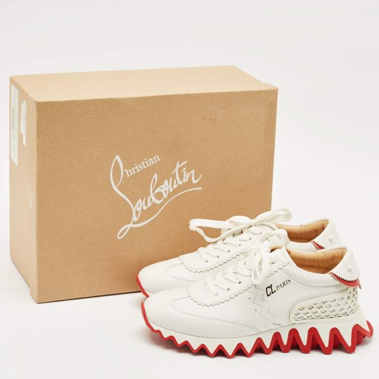 Pre Owned Christian Louboutin White Leather Loubishark Sneakers Size 38