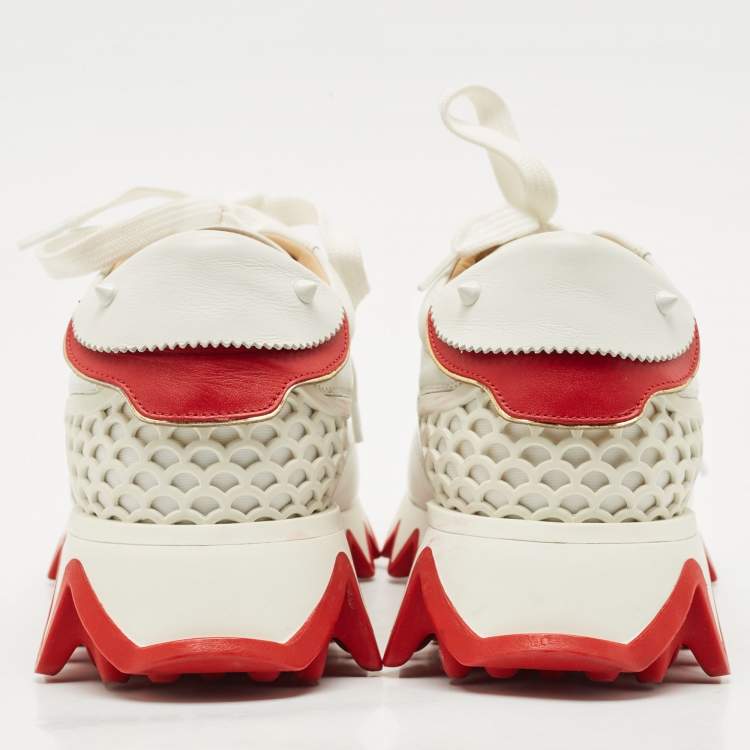 Pre Owned Christian Louboutin White Leather Loubishark Sneakers Size 38