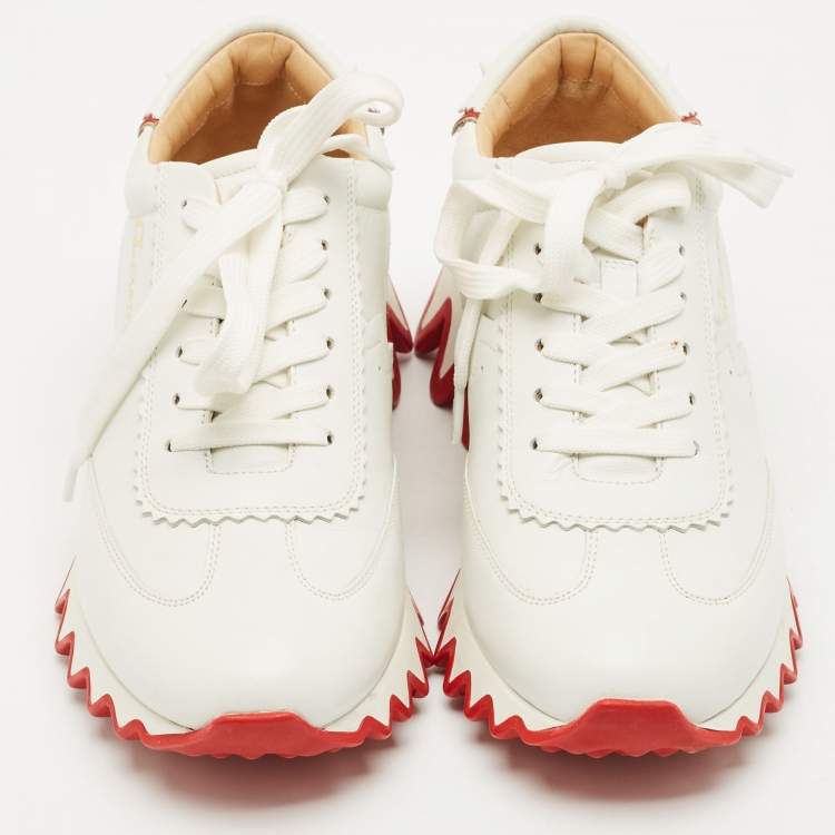 Pre Owned Christian Louboutin White Leather Loubishark Sneakers Size 38
