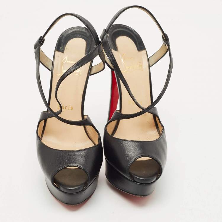 Pre Owned Christian Louboutin Black Leather Cross Me Sandals Size 39