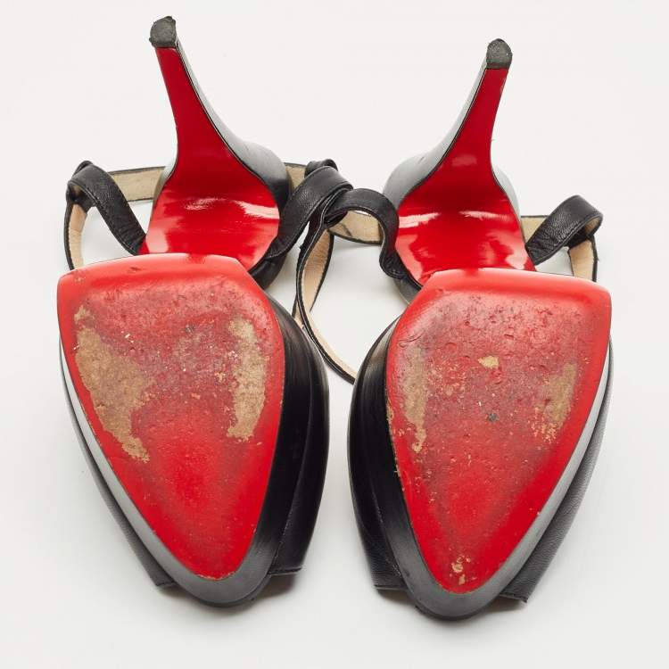 Pre Owned Christian Louboutin Black Leather Cross Me Sandals Size 39