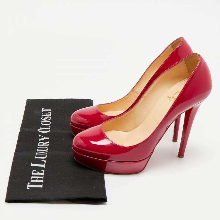 Pre Owned Christian Louboutin Fuchsia Patent Leather Bianca Platform Pumps Size 38