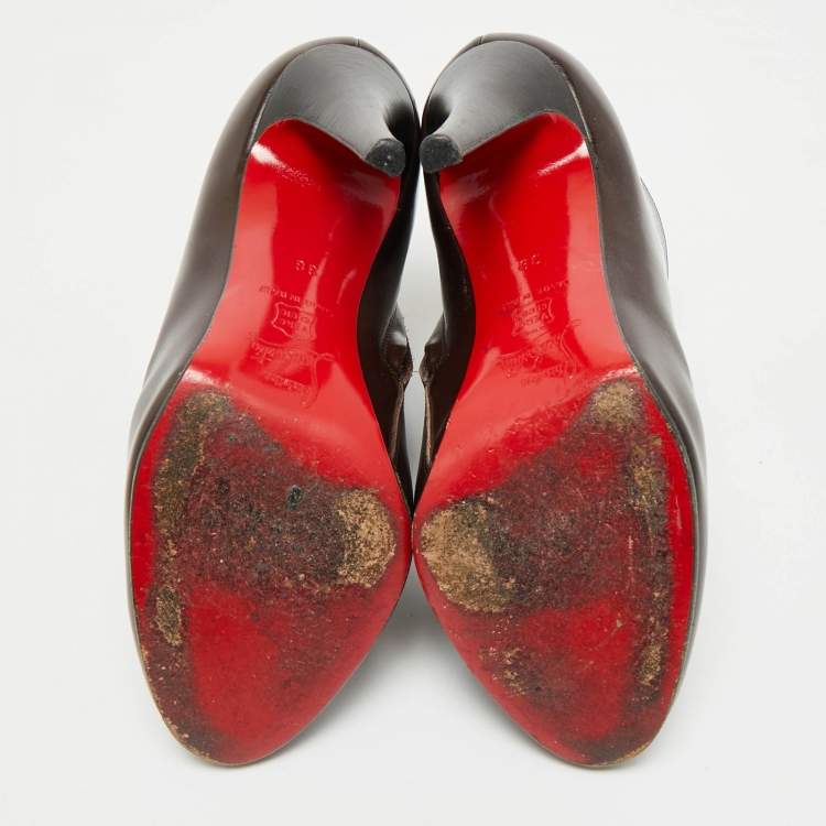 Pre Owned Christian Louboutin Brown Leather Bellissima Ankle Booties Size 38