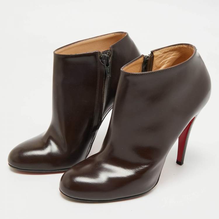 Pre Owned Christian Louboutin Brown Leather Bellissima Ankle Booties Size 38