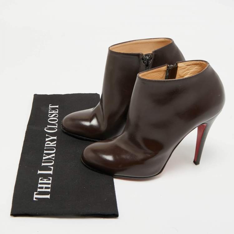 Pre Owned Christian Louboutin Brown Leather Bellissima Ankle Booties Size 38