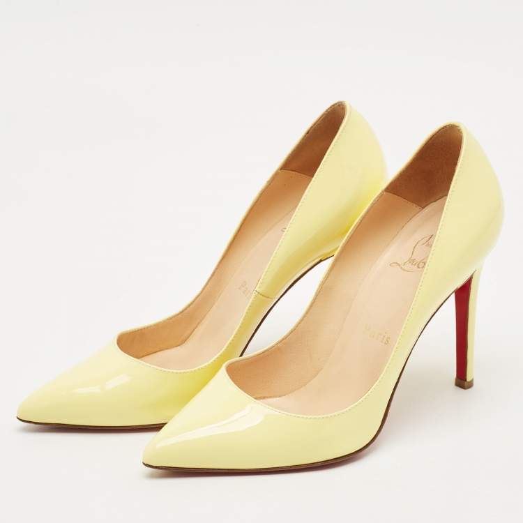 Pre Owned Christian Louboutin Yellow Patent Leather Pigalle Pumps Size 37