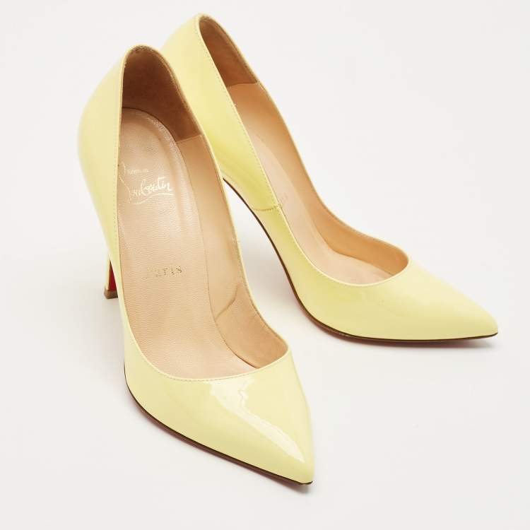 Pre Owned Christian Louboutin Yellow Patent Leather Pigalle Pumps Size 37