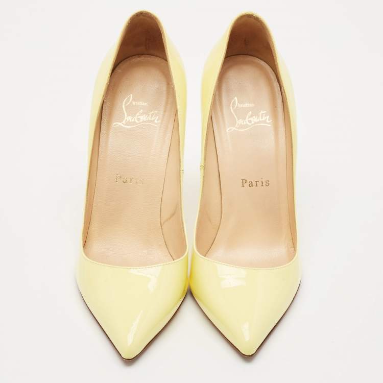 Pre Owned Christian Louboutin Yellow Patent Leather Pigalle Pumps Size 37