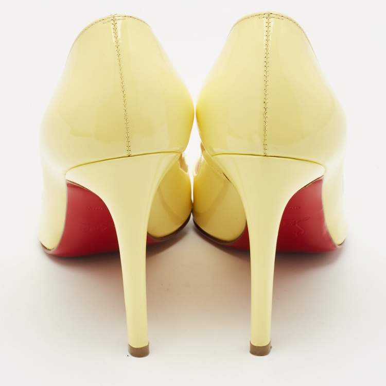 Pre Owned Christian Louboutin Yellow Patent Leather Pigalle Pumps Size 37