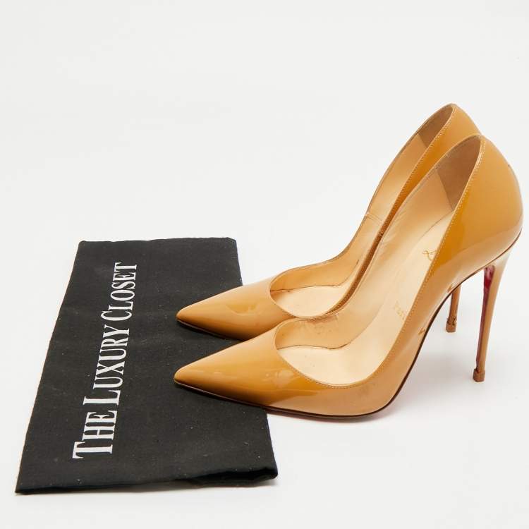 Pre Owned Christian Louboutin Beige Patent Leather Kate Pumps Size 37.5