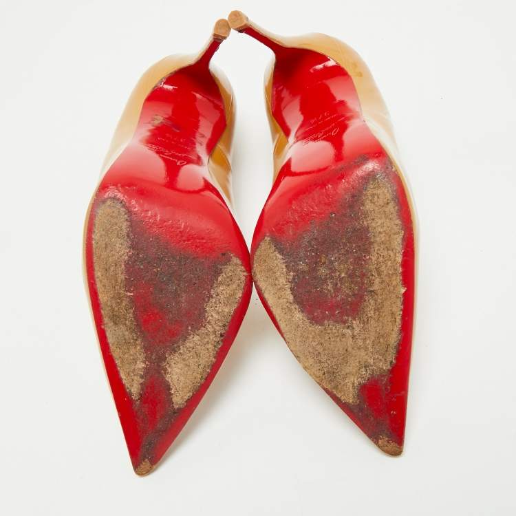 Pre Owned Christian Louboutin Beige Patent Leather Kate Pumps Size 37.5