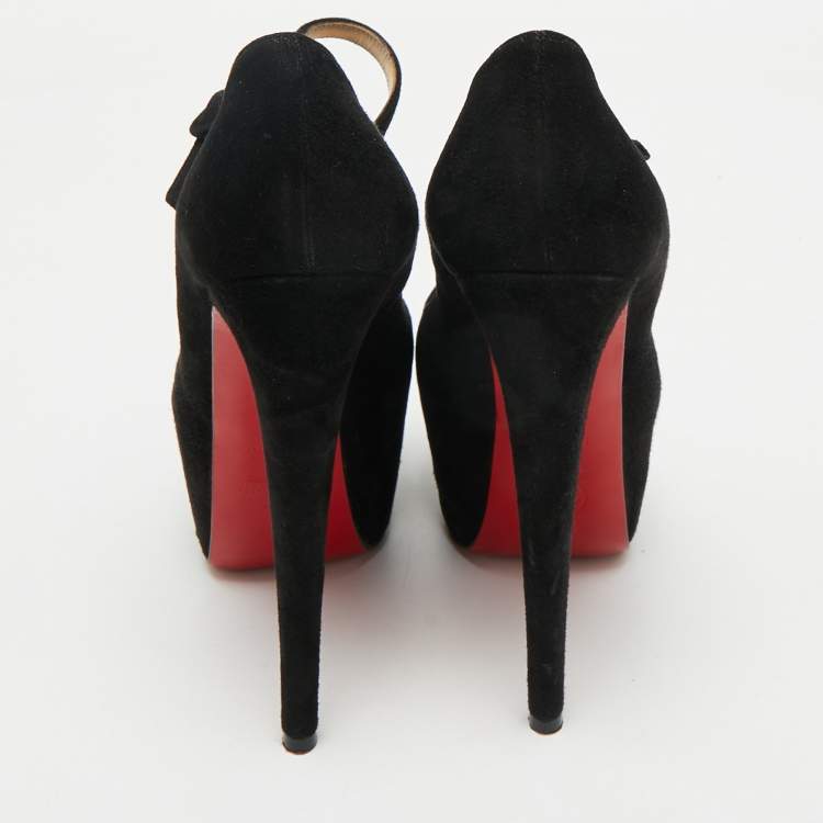 Pre Owned Christian Louboutin Black Suede Lady Daf Mary Jane Pumps Size 35.5