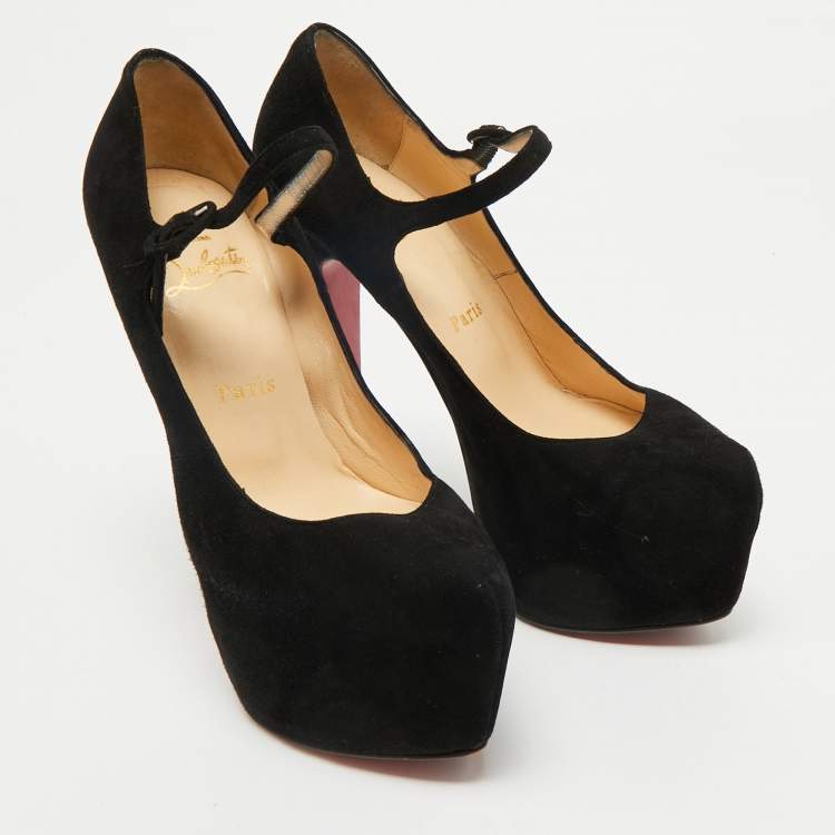Pre Owned Christian Louboutin Black Suede Lady Daf Mary Jane Pumps Size 35.5