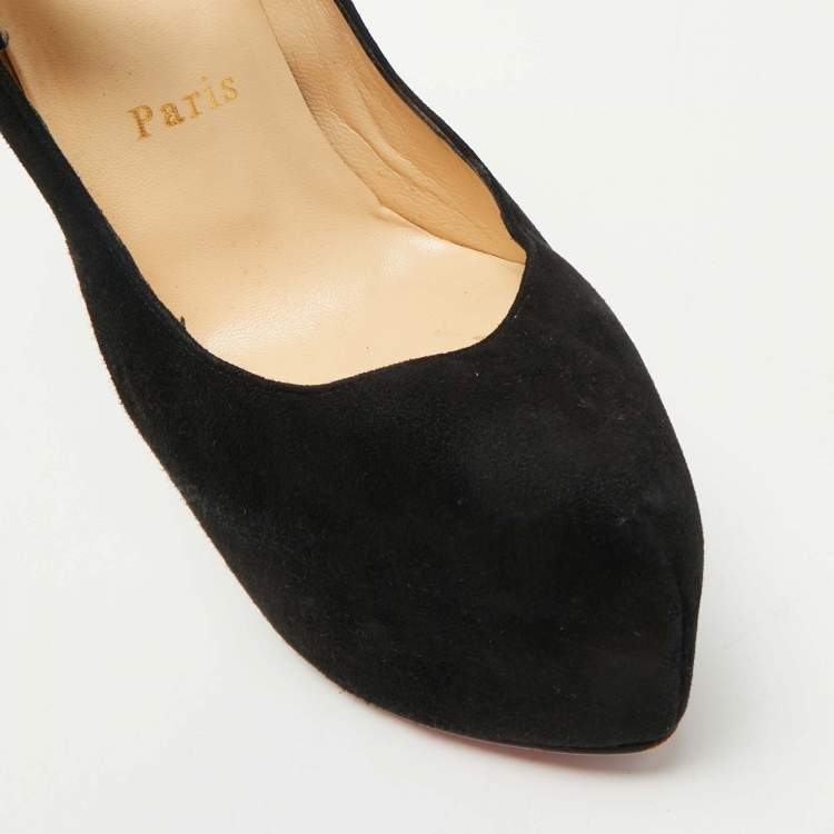 Pre Owned Christian Louboutin Black Suede Lady Daf Mary Jane Pumps Size 35.5