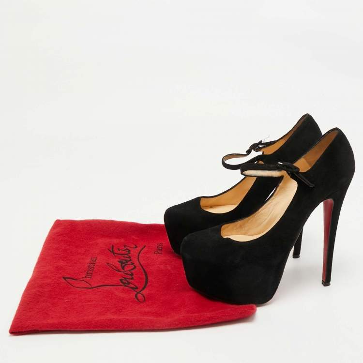 Pre Owned Christian Louboutin Black Suede Lady Daf Mary Jane Pumps Size 35.5