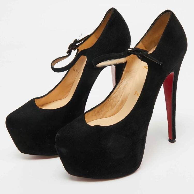 Pre Owned Christian Louboutin Black Suede Lady Daf Mary Jane Pumps Size 35.5