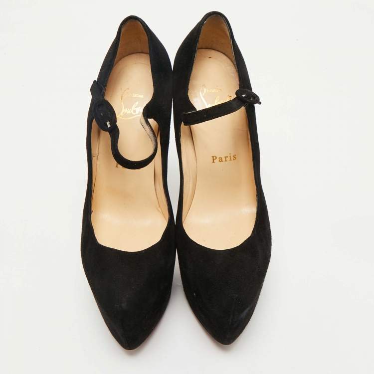 Pre Owned Christian Louboutin Black Suede Lady Daf Mary Jane Pumps Size 35.5