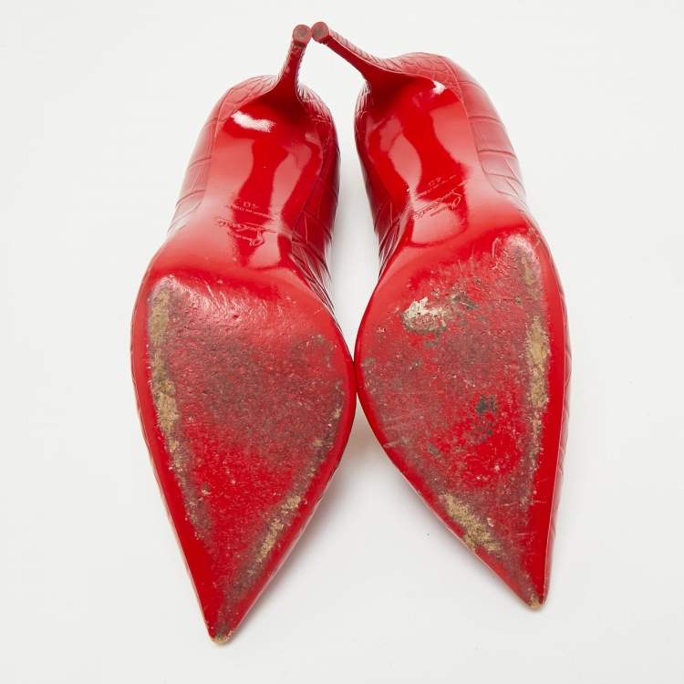 Pre Owned Christian Louboutin Red Croc Embossed Leather Pigalle Follies Pumps Size 40