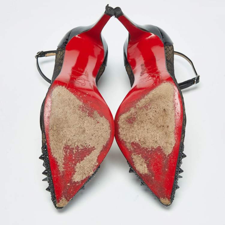 Pre Owned Christian Louboutin Black Lace and Patent Leather Picks and Co Pot Pourri Pumps Size 39