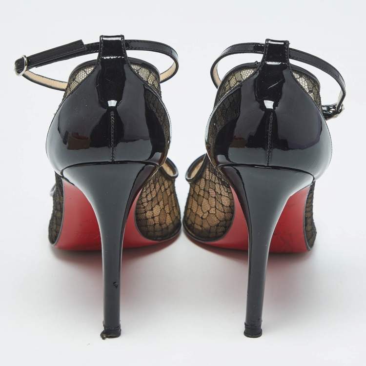 Pre Owned Christian Louboutin Black Lace and Patent Leather Picks and Co Pot Pourri Pumps Size 39
