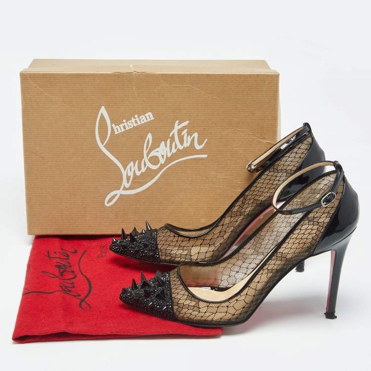 Pre Owned Christian Louboutin Black Lace and Patent Leather Picks and Co Pot Pourri Pumps Size 39