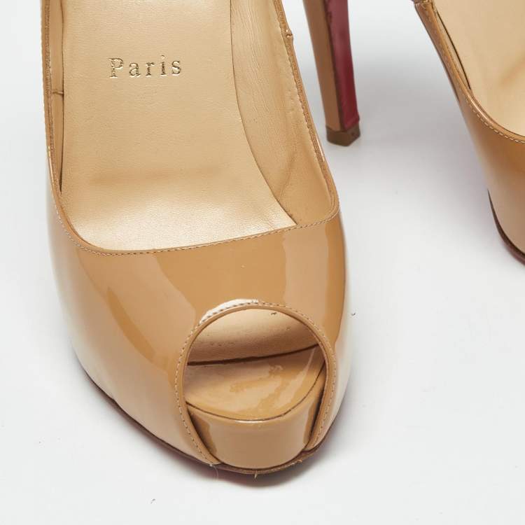 Pre Owned Christian Louboutin Beige Patent Leather Very Prive Pumps Size 37.5