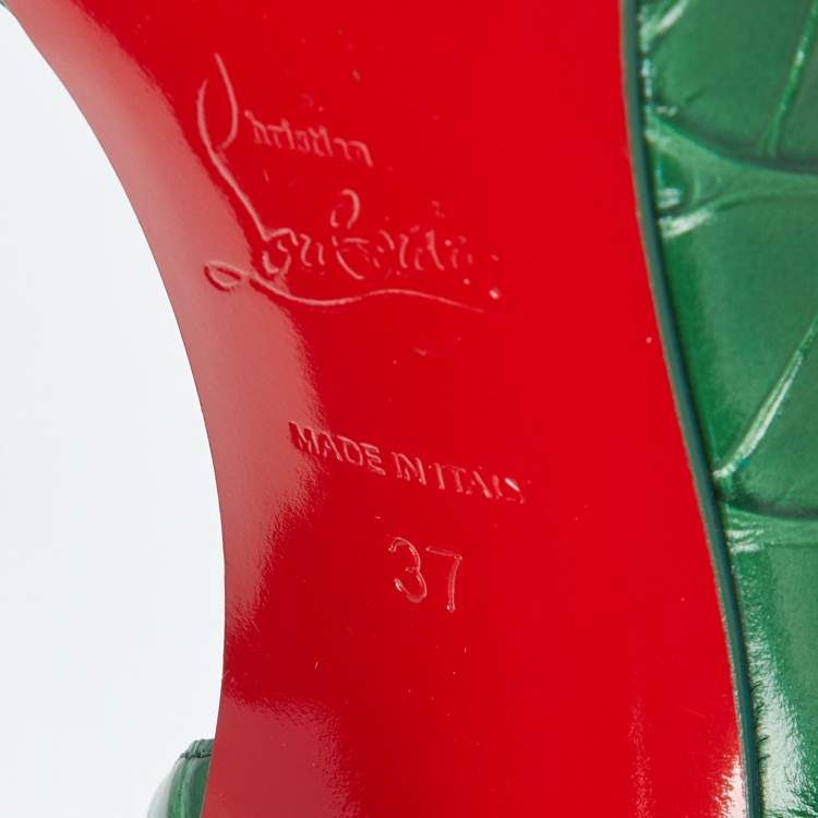Pre Owned Christian Louboutin Green Croc Embossed Leather Iriza D'orsay Pumps Size 37