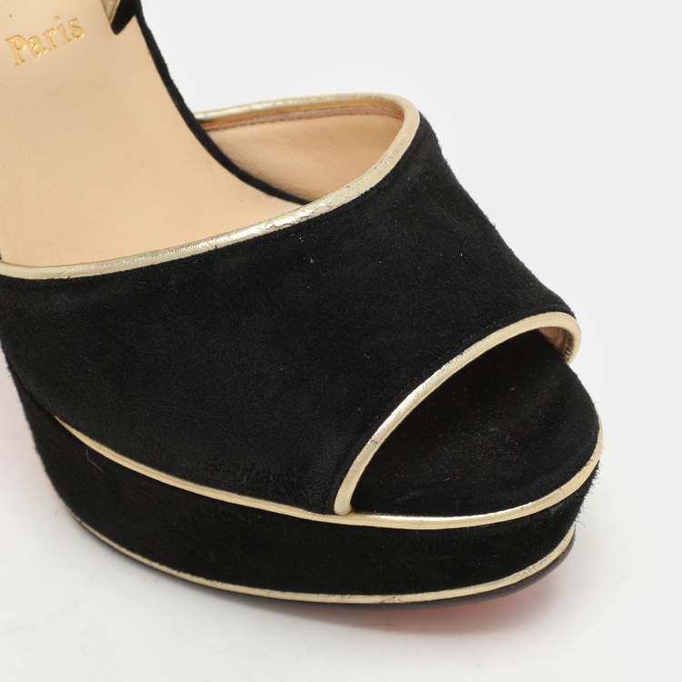 Pre Owned Christian Louboutin Burgundy  Suede LouLou Dance Platform Ankle Strap Sandals Size 36
