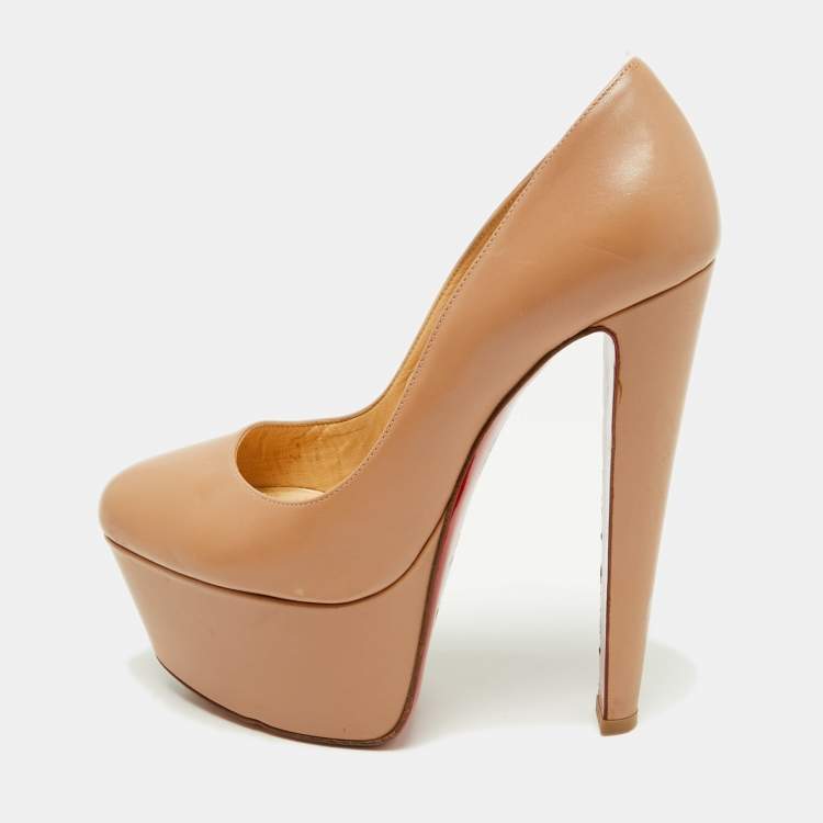 Pre Owned Christian Louboutin Beige Leather Bianca Platform Pumps Size 37.5