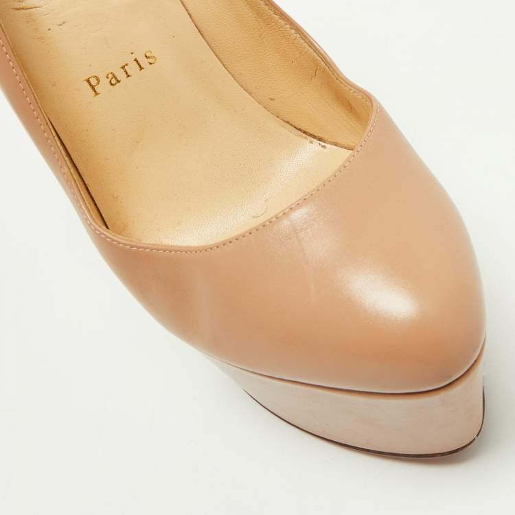 Pre Owned Christian Louboutin Beige Leather Bianca Platform Pumps Size 37.5
