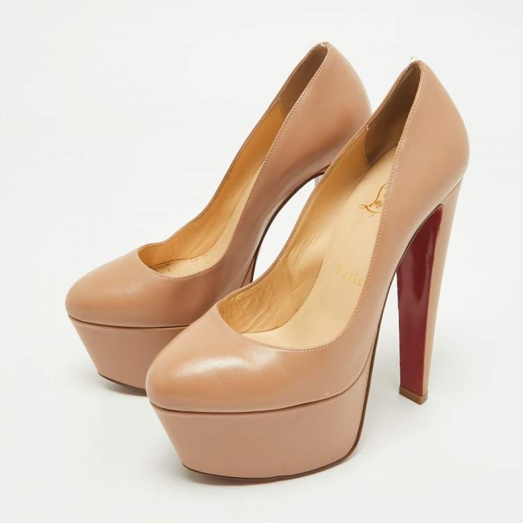 Pre Owned Christian Louboutin Beige Leather Bianca Platform Pumps Size 37.5