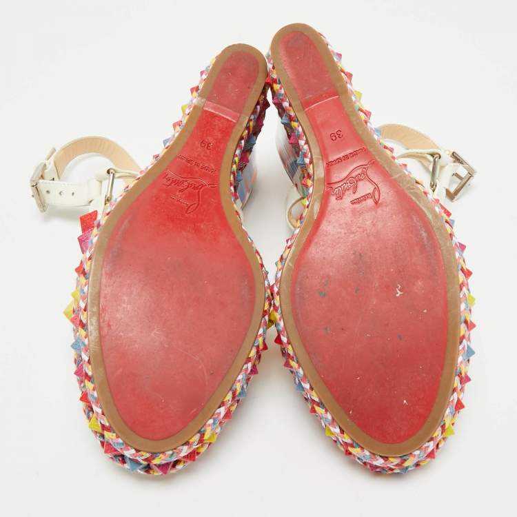 Pre Owned Christian Louboutin Multicolor Patent Leather Pyraclou Wedge Sandals Size 39