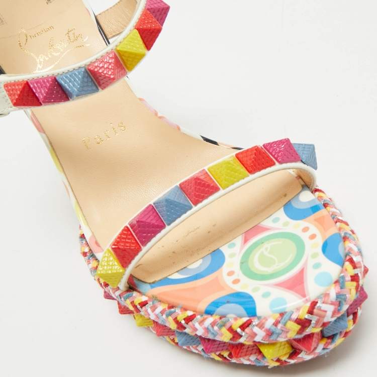 Pre Owned Christian Louboutin Multicolor Patent Leather Pyraclou Wedge Sandals Size 39